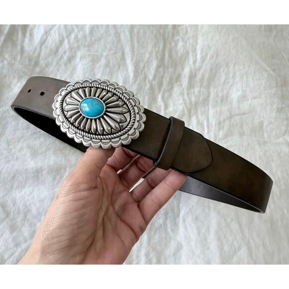 Ariat Accessories - ARIAT | Women's M | Brown Leather Belt Silver Oval Buckle Faux Turquoise EUC